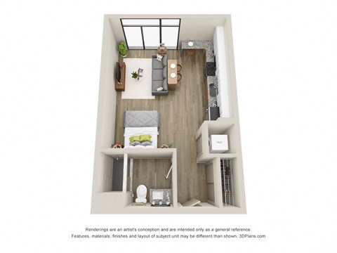 Floor plan for studio, 1 bath, 472 sqft